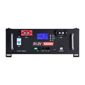 48V 100Ah LiFePO4 Lithium Battery, Built-in 100A BMS, 51.2V Server Rack LiFePO4 Battery with Bluetooth, 5.12kWh Capacity, Max 6000 Cycles, LCD Di