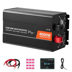 4000W Power Inverter, 12V DC to 120V AC Pure Sine Wave Inverter, Solar Car Charger Converter with LCD Display, Remote Control, 2 USB Ports