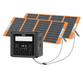 2000W Portable Power Station, 1536Wh LiFePO4 Battery Pack with 4000W Surge, AC Fast Charge,1.5H Full charged, LED Flashlight - Solar Generator for RV (Output: 2000W Solar Generator &2*100W Solar Panel)